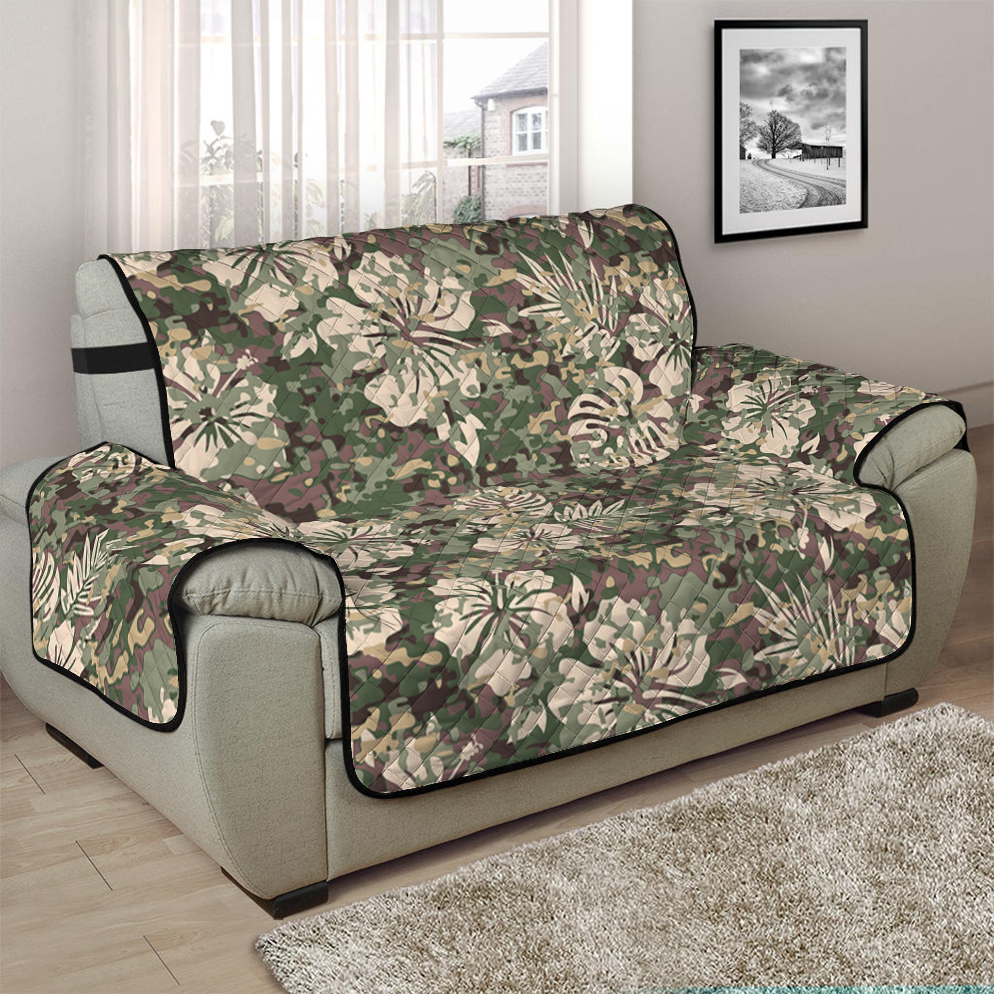 Aloha Hawaiian Camo Flower Pattern Print Half Sofa Protector