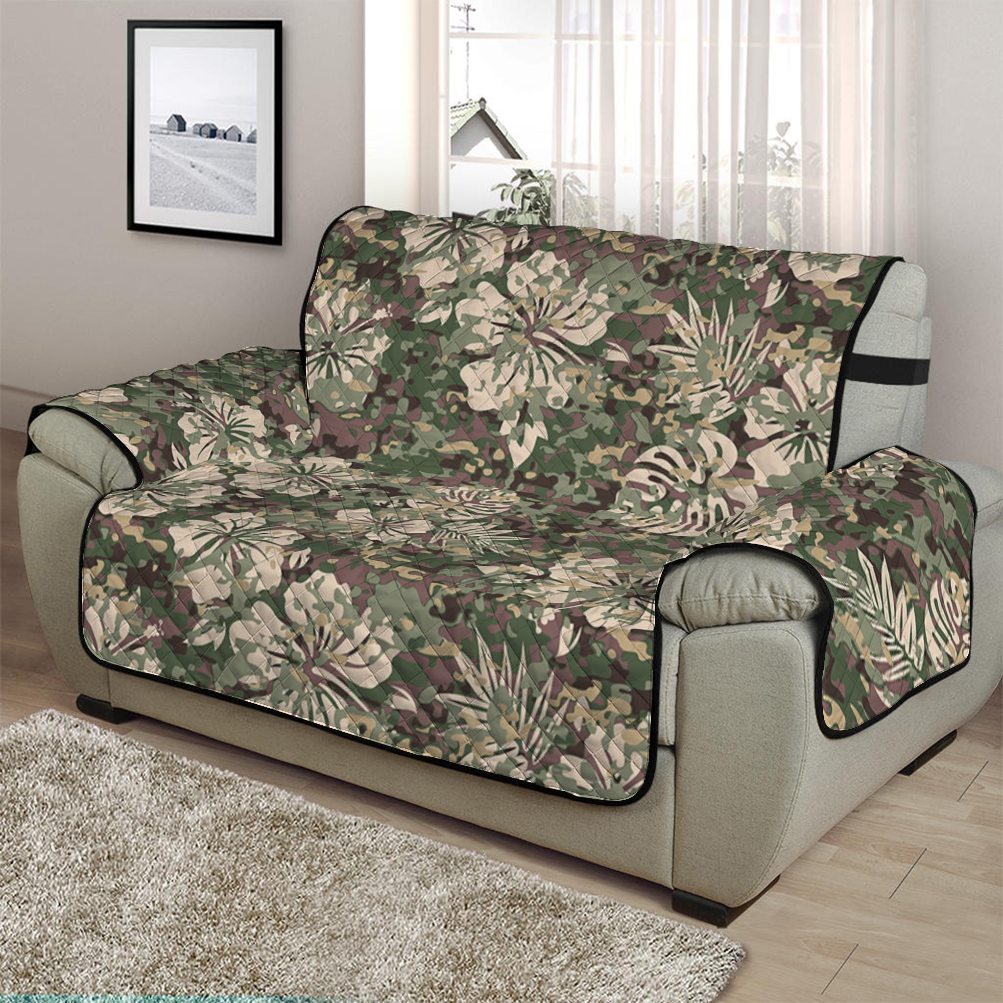 Aloha Hawaiian Camo Flower Pattern Print Half Sofa Protector