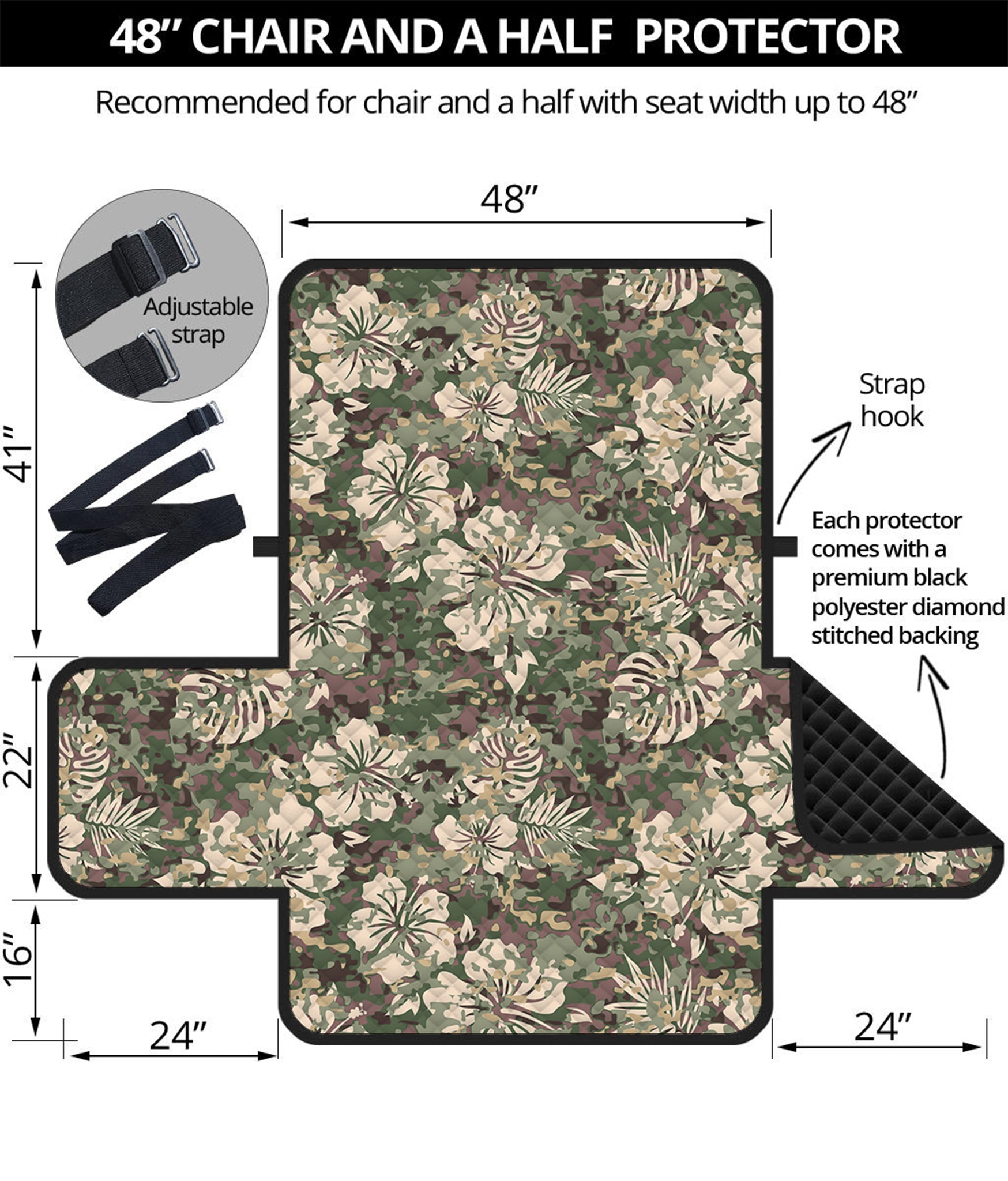 Aloha Hawaiian Camo Flower Pattern Print Half Sofa Protector