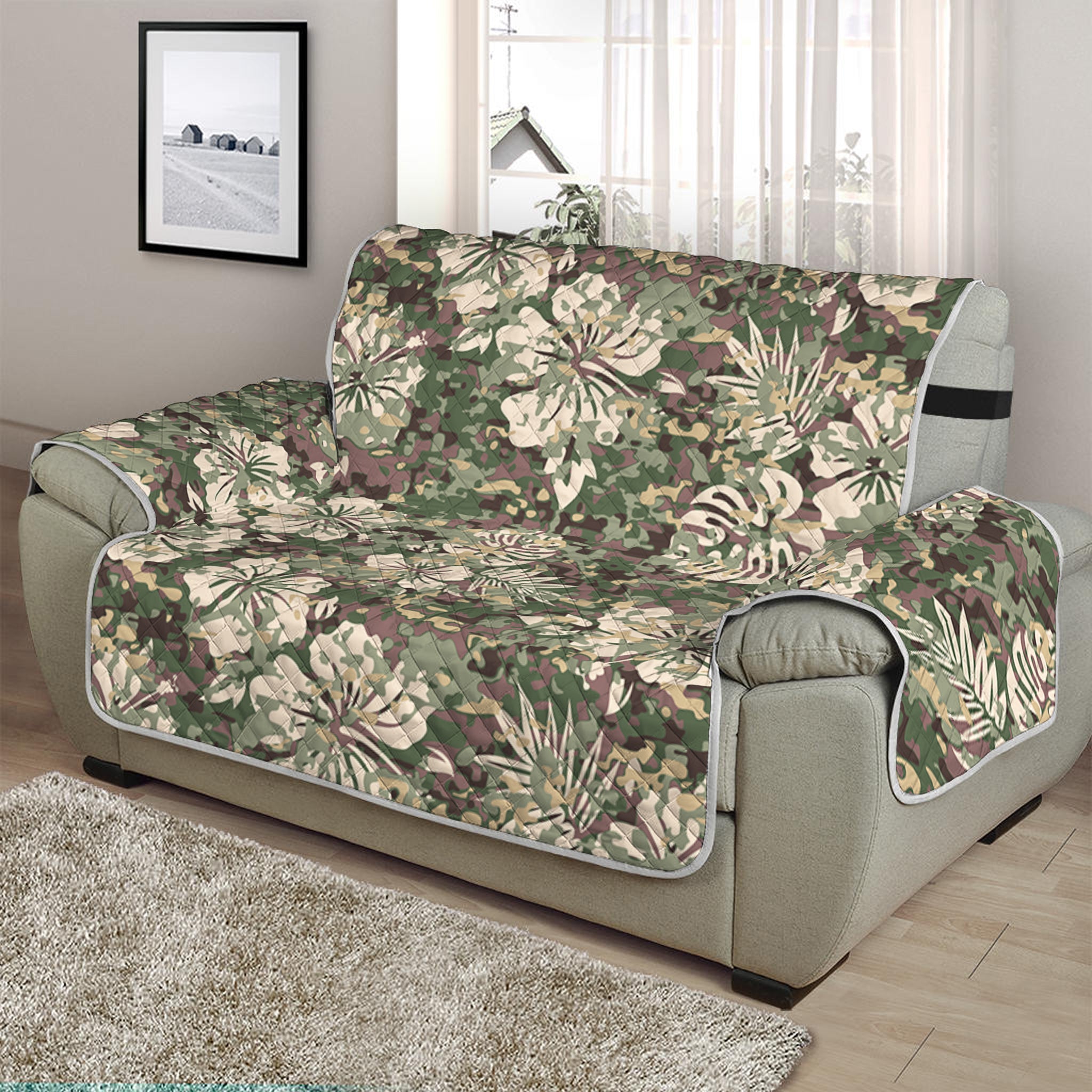 Aloha Hawaiian Camo Flower Pattern Print Half Sofa Protector