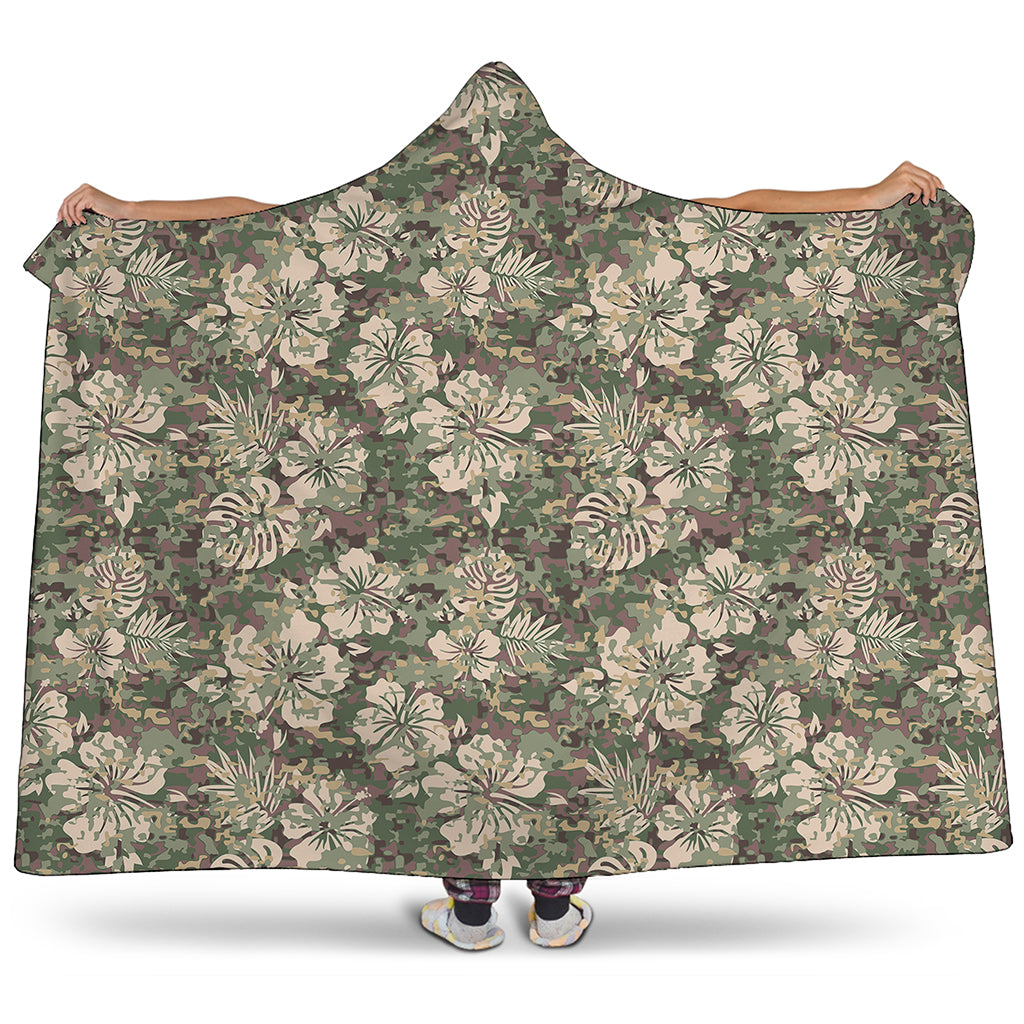 Aloha Hawaiian Camo Flower Pattern Print Hooded Blanket