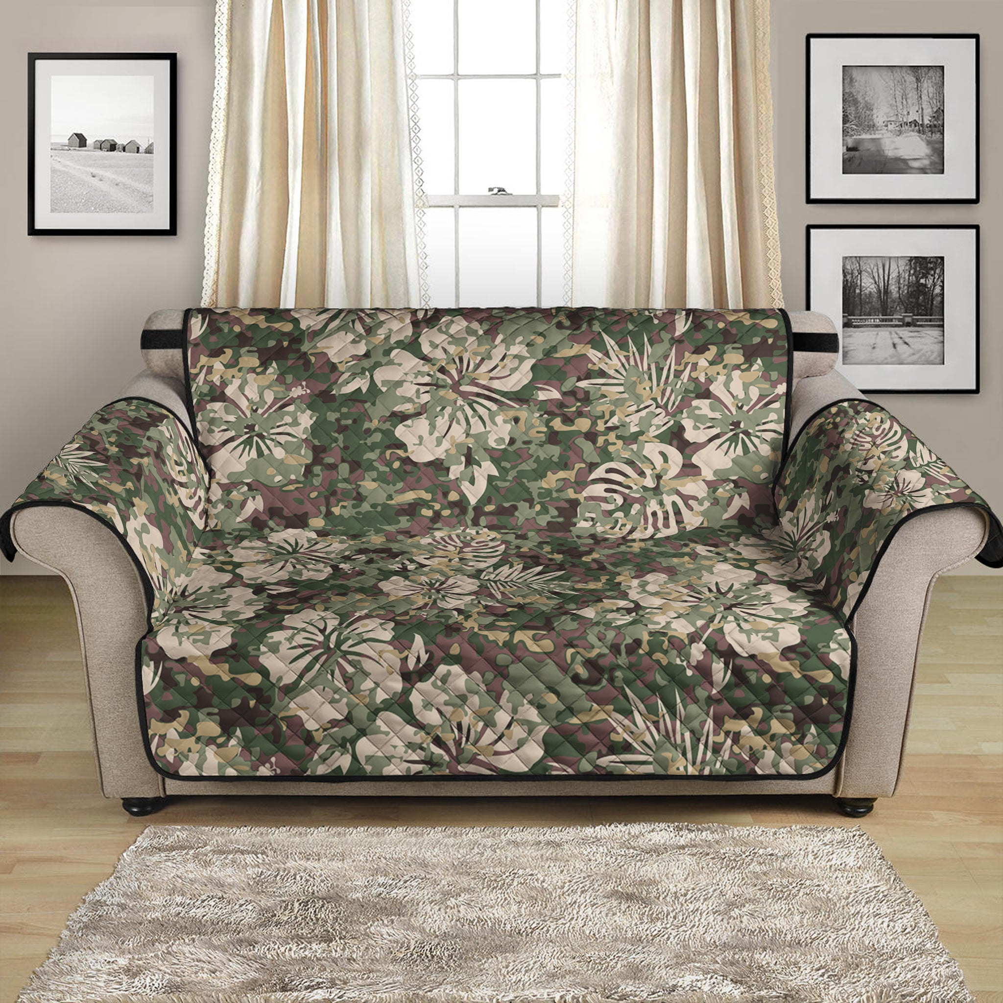 Aloha Hawaiian Camo Flower Pattern Print Loveseat Protector