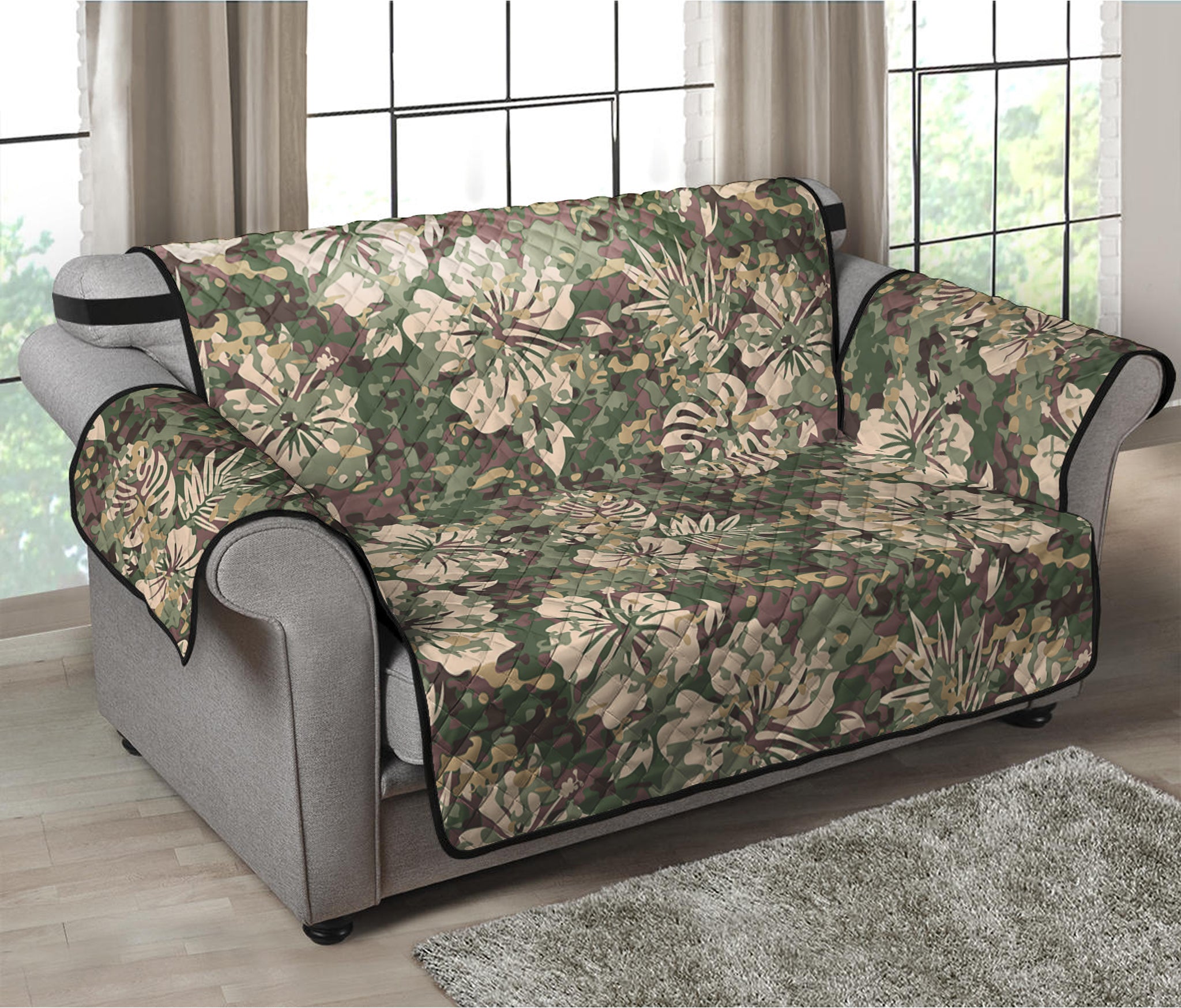 Aloha Hawaiian Camo Flower Pattern Print Loveseat Protector