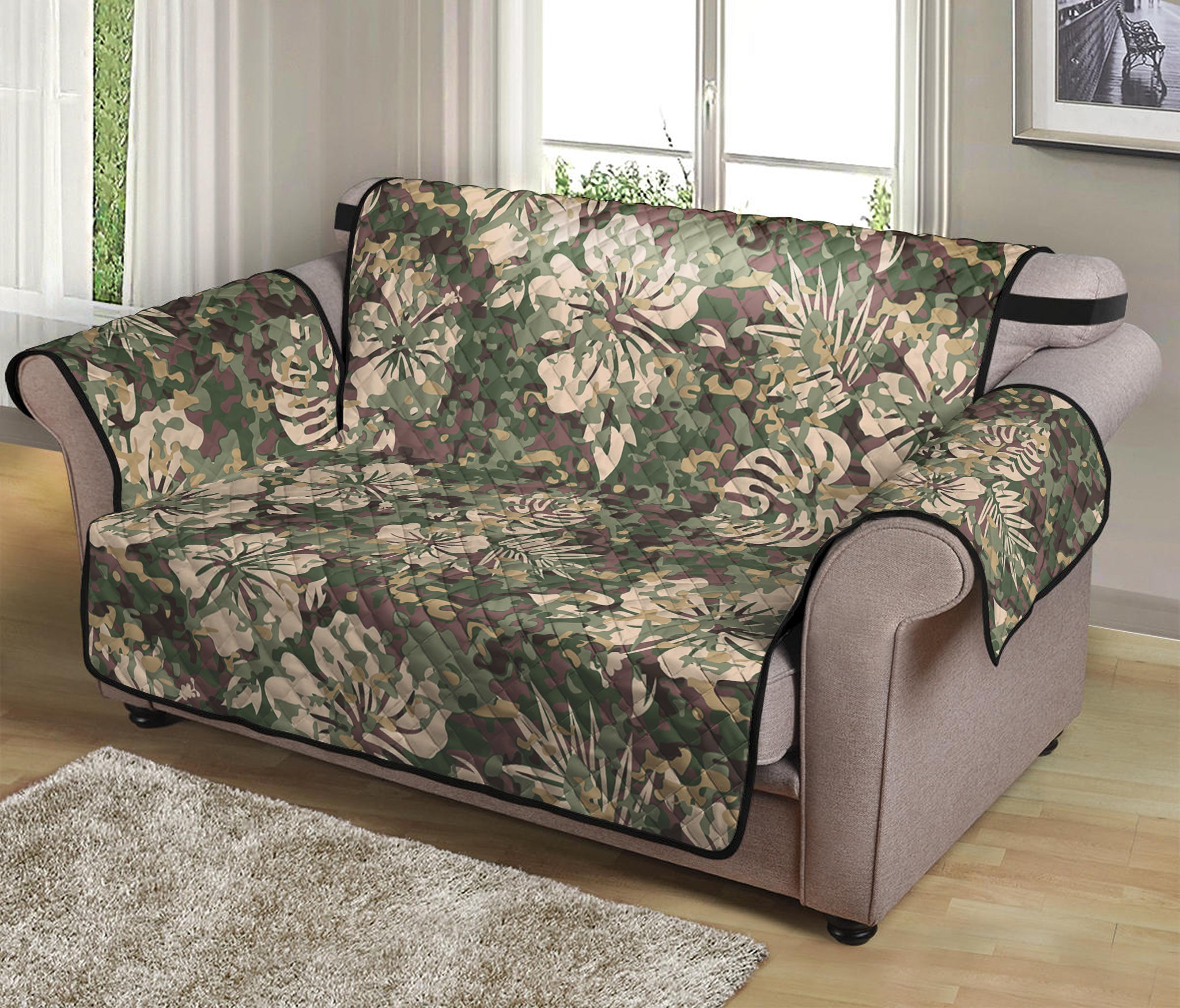 Aloha Hawaiian Camo Flower Pattern Print Loveseat Protector