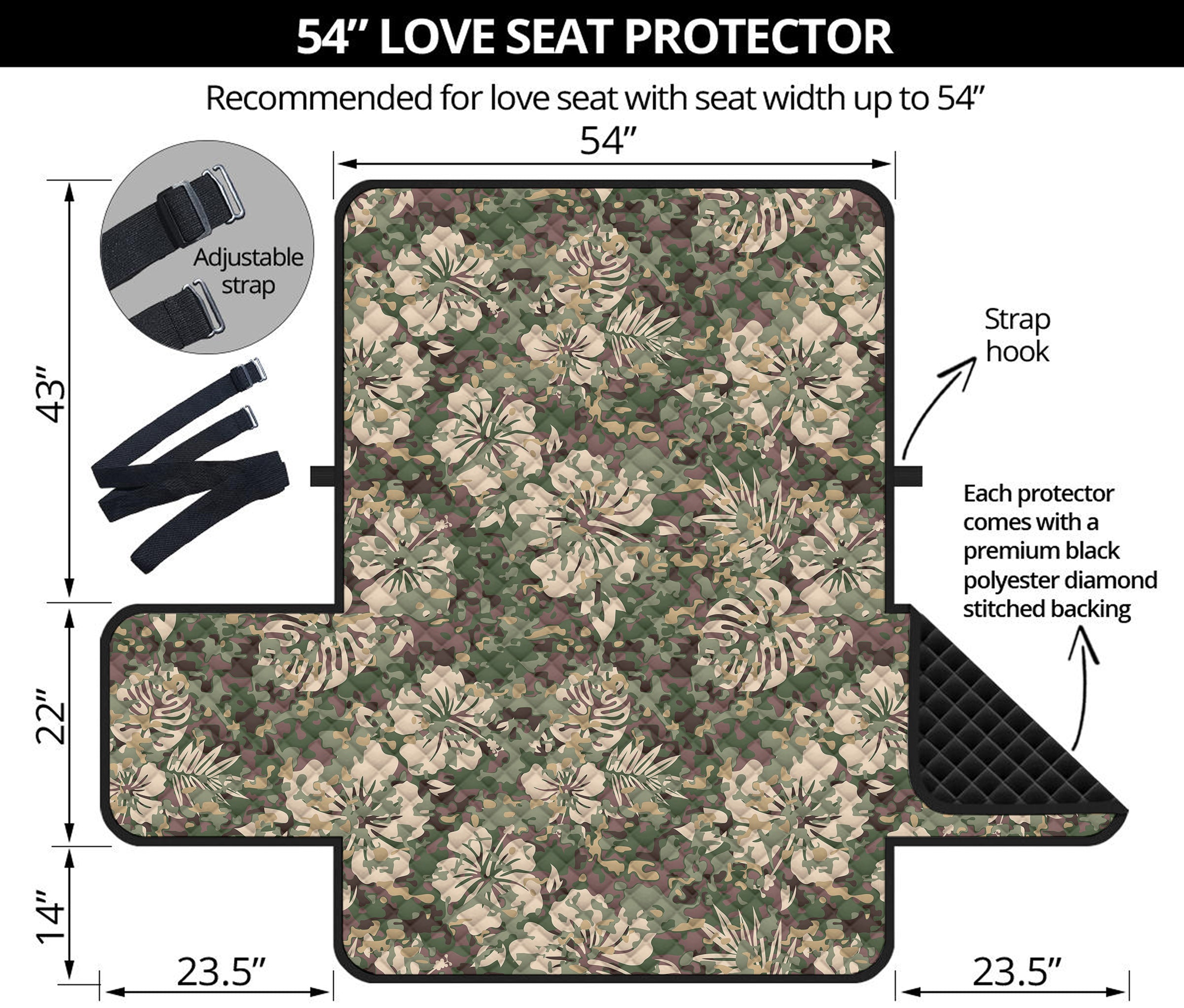 Aloha Hawaiian Camo Flower Pattern Print Loveseat Protector