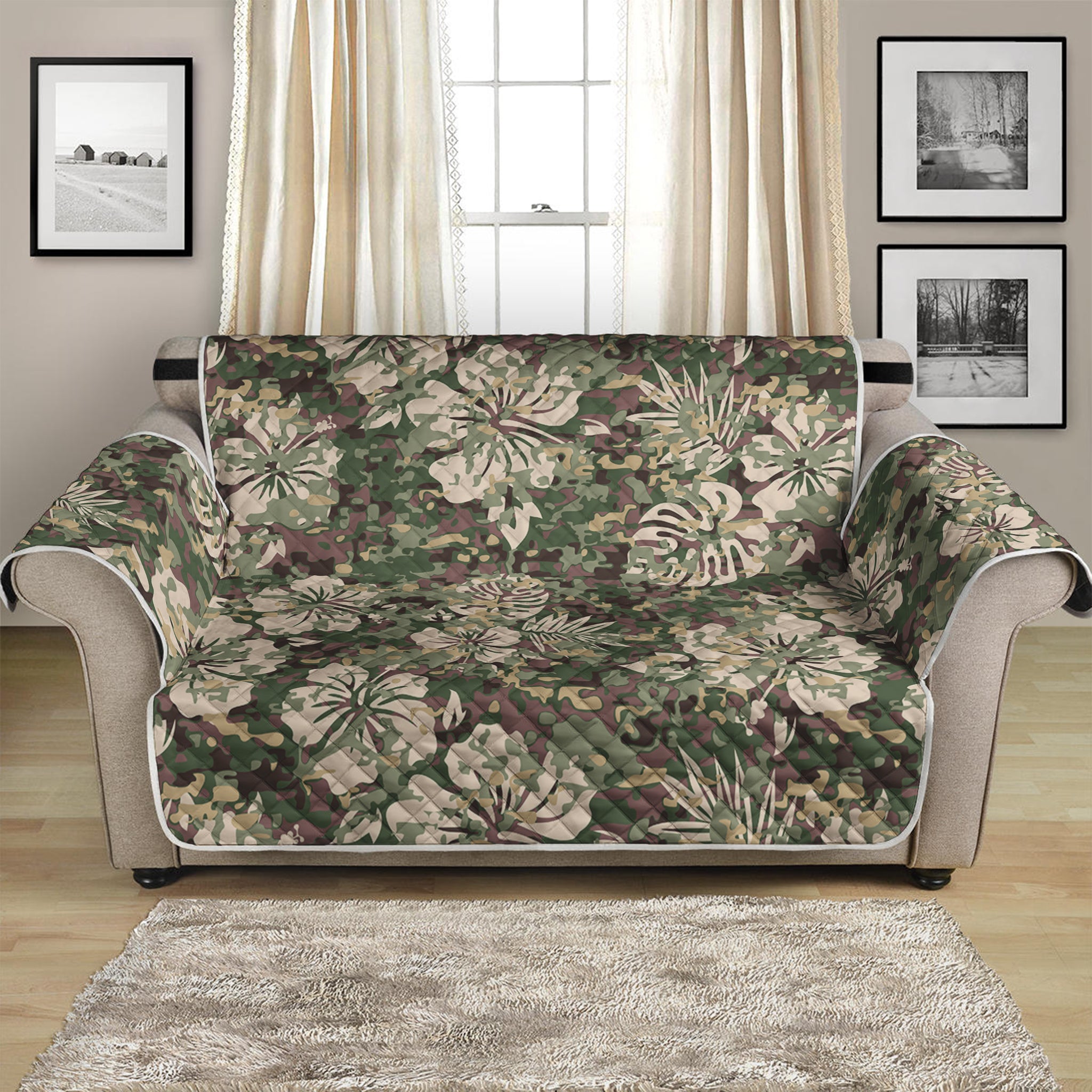 Aloha Hawaiian Camo Flower Pattern Print Loveseat Protector