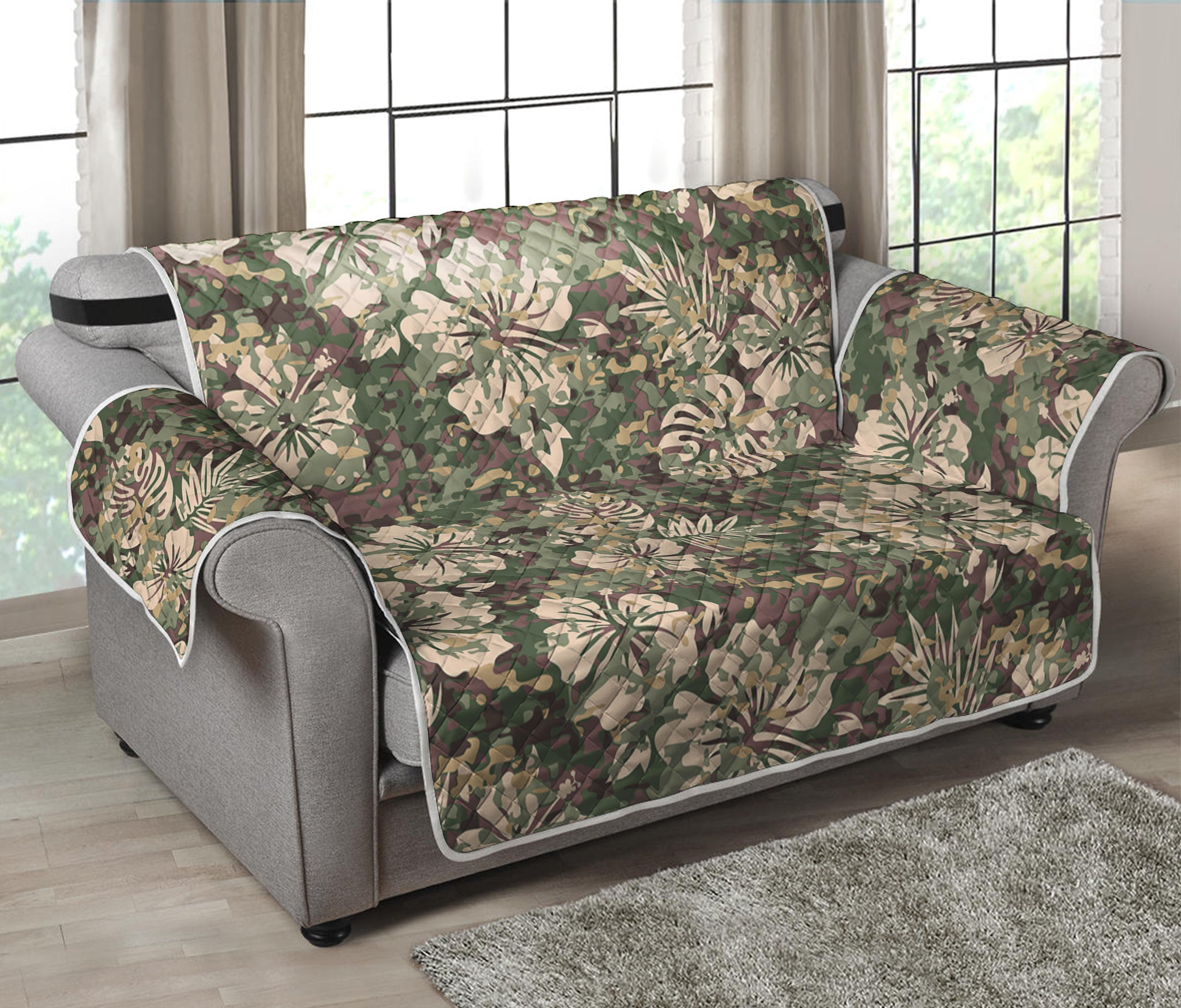 Aloha Hawaiian Camo Flower Pattern Print Loveseat Protector