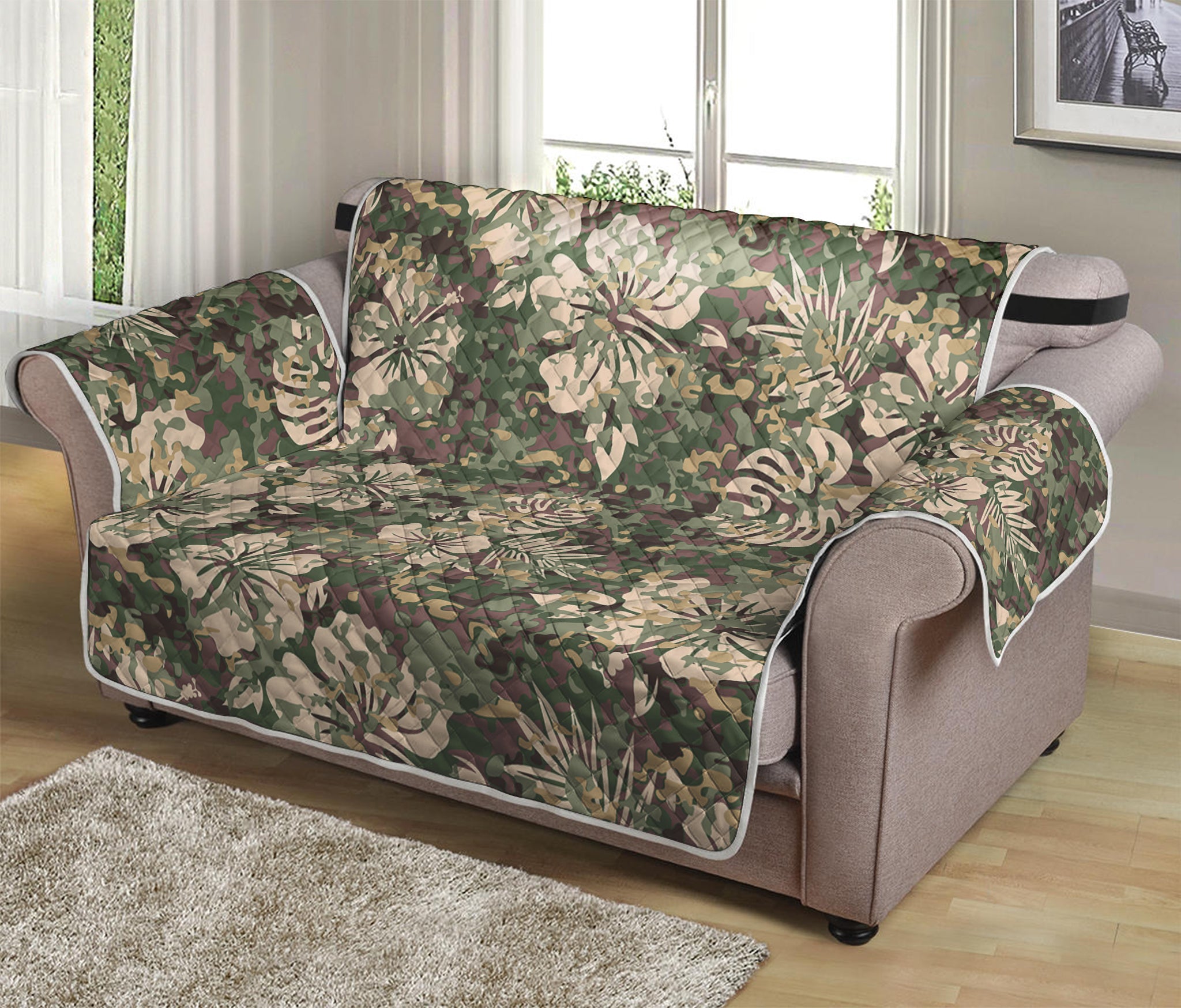 Aloha Hawaiian Camo Flower Pattern Print Loveseat Protector