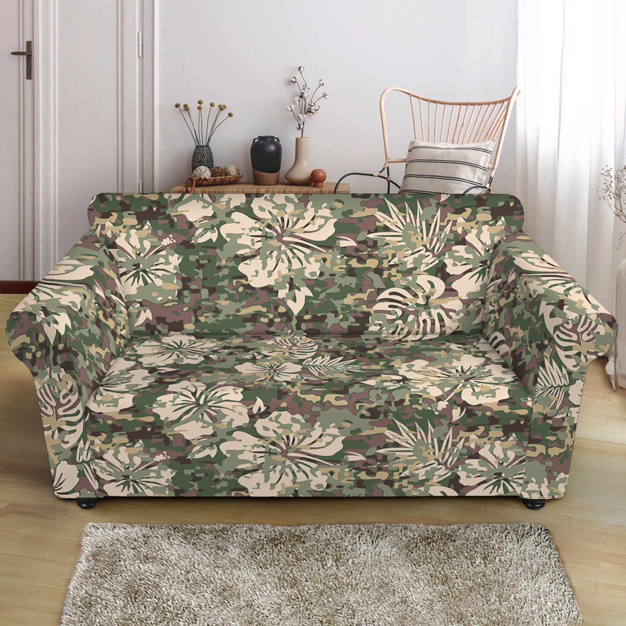 Aloha Hawaiian Camo Flower Pattern Print Loveseat Slipcover