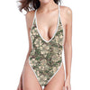 Aloha Hawaiian Camo Flower Pattern Print One Piece High Cut Swimsuit