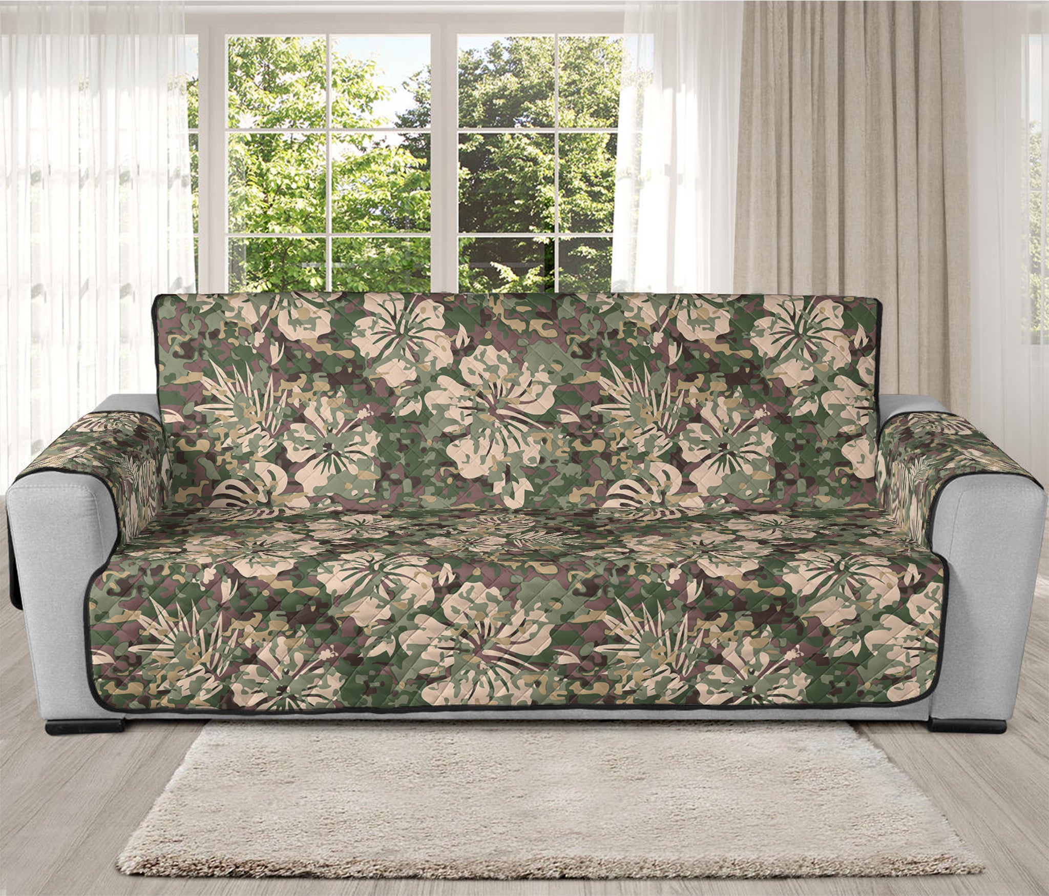 Aloha Hawaiian Camo Flower Pattern Print Oversized Sofa Protector