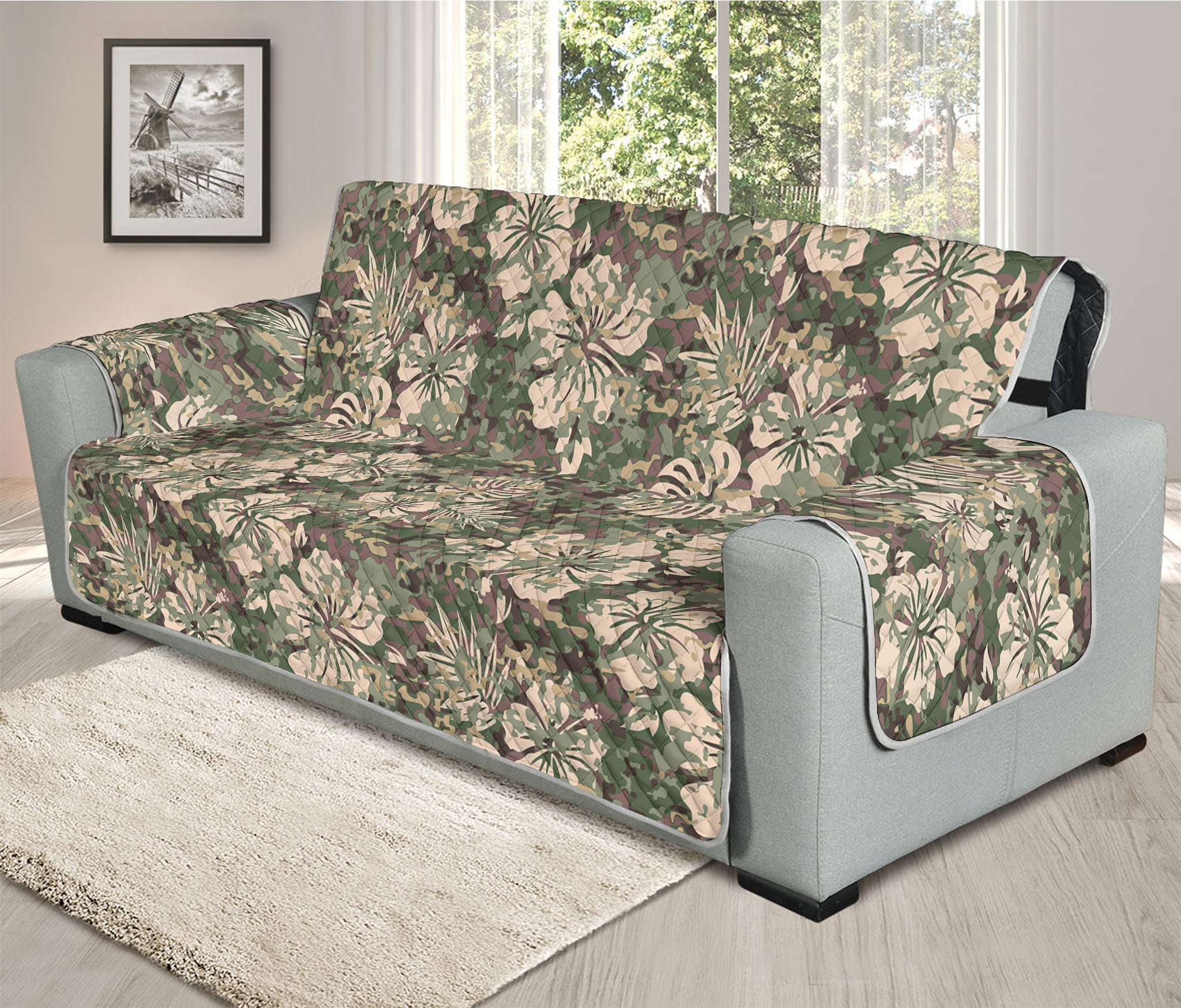 Aloha Hawaiian Camo Flower Pattern Print Oversized Sofa Protector