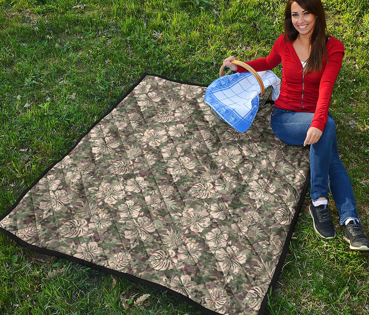 Aloha Hawaiian Camo Flower Pattern Print Quilt