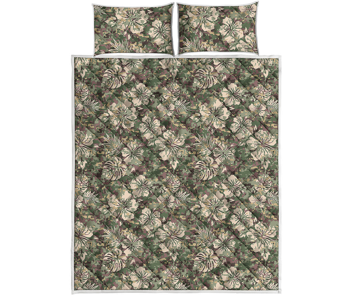 Aloha Hawaiian Camo Flower Pattern Print Quilt Bed Set