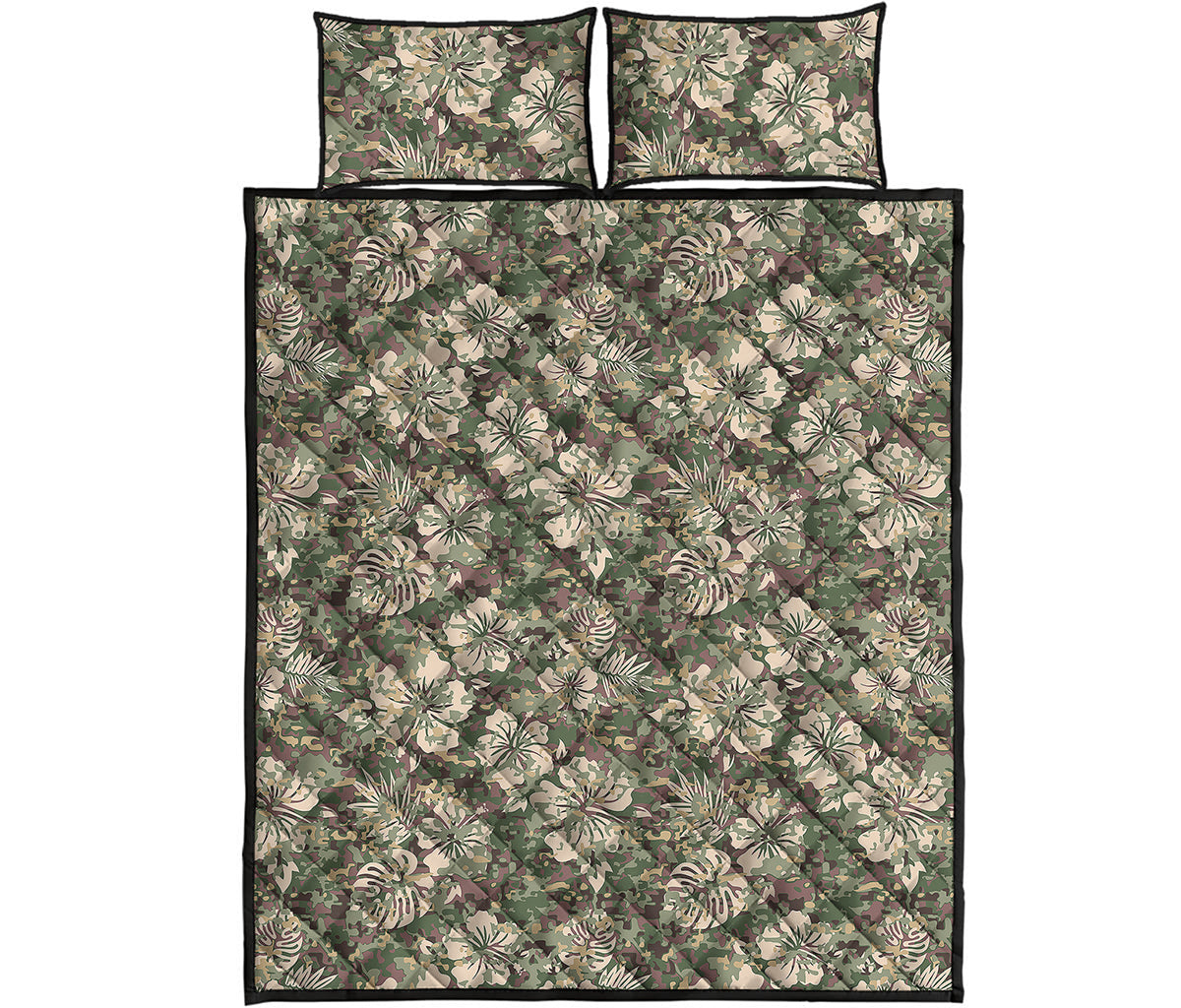 Aloha Hawaiian Camo Flower Pattern Print Quilt Bed Set