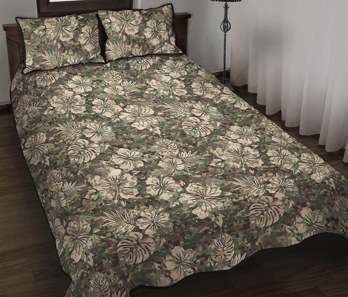 Aloha Hawaiian Camo Flower Pattern Print Quilt Bed Set