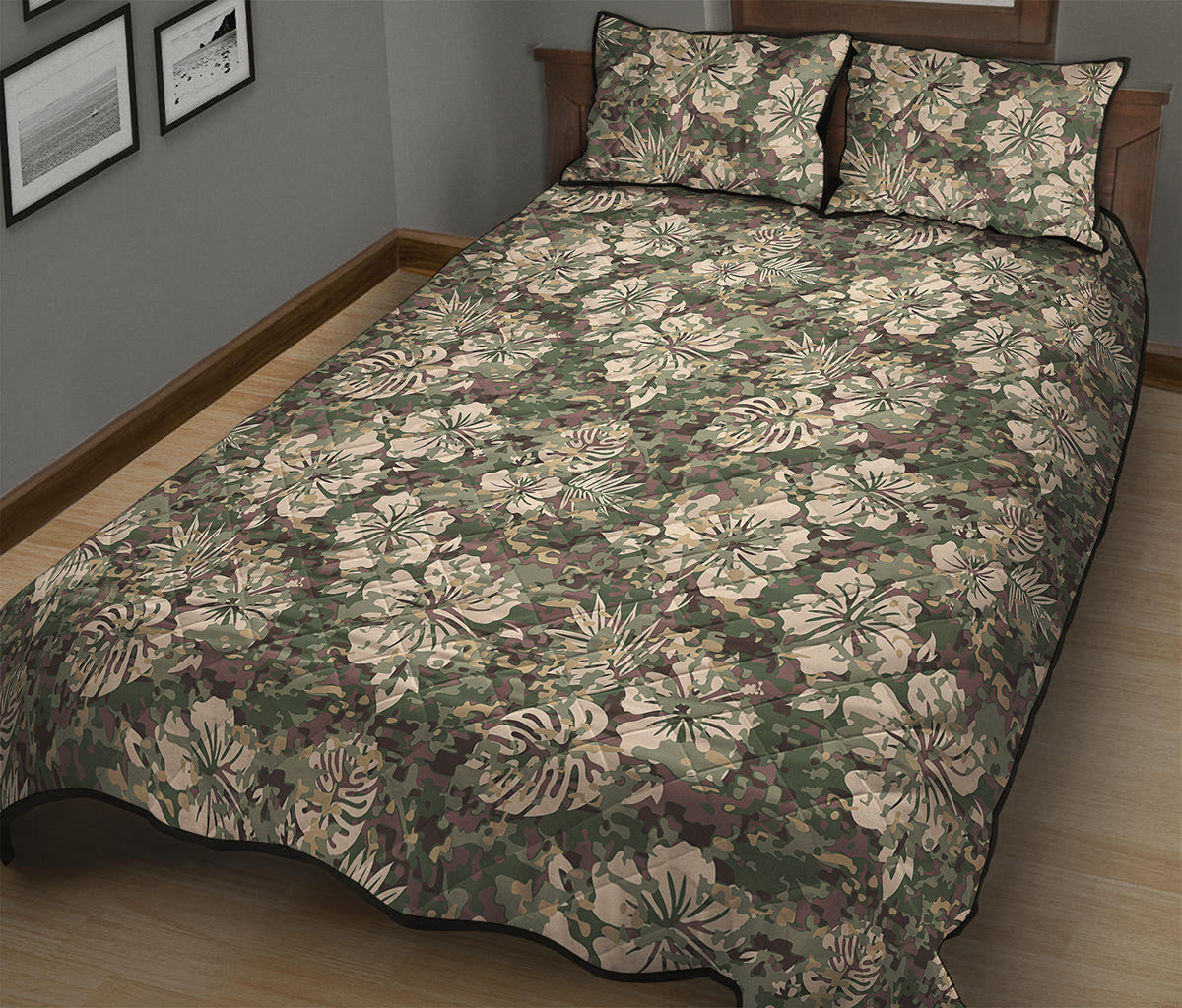 Aloha Hawaiian Camo Flower Pattern Print Quilt Bed Set