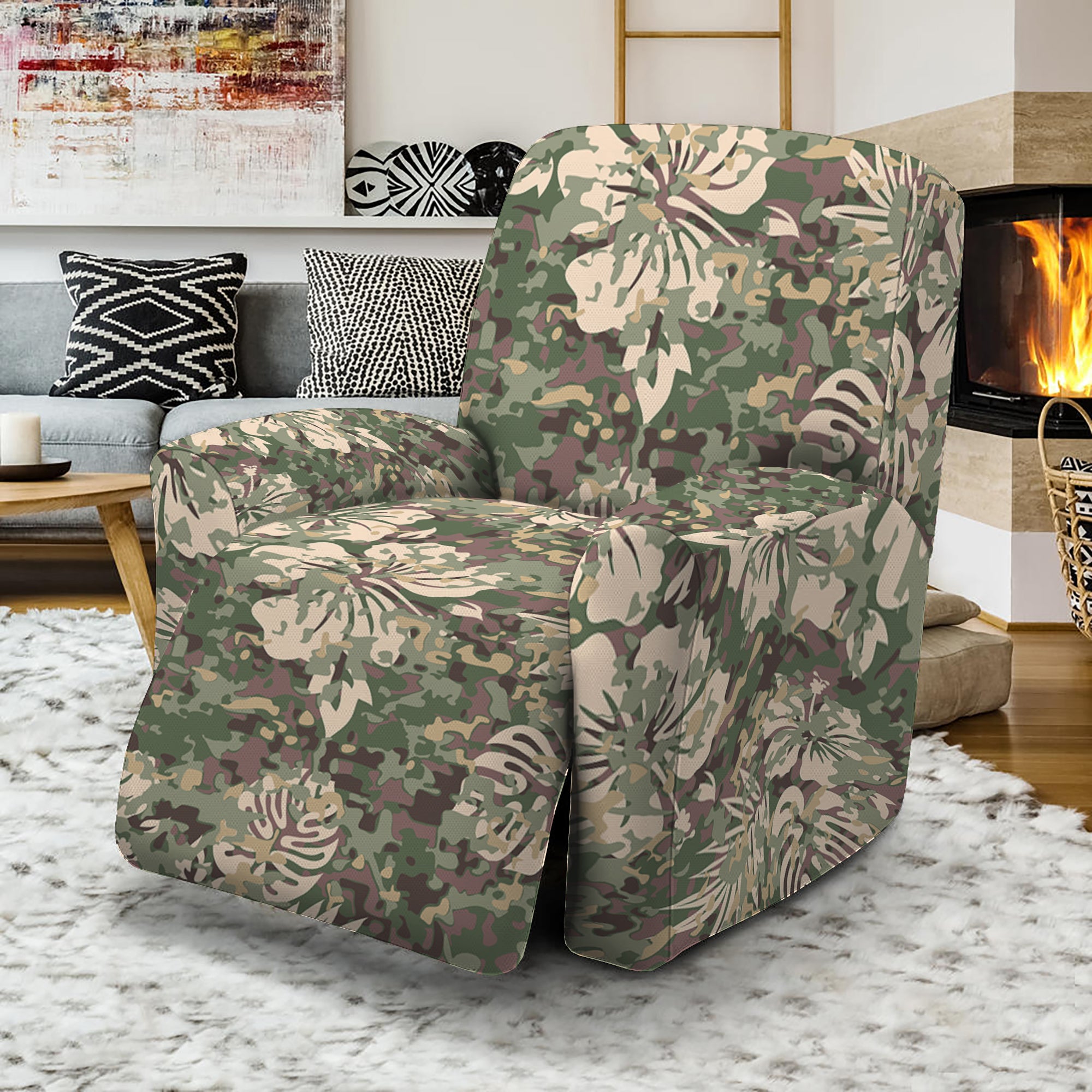 Aloha Hawaiian Camo Flower Pattern Print Recliner Slipcover