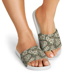 Aloha Hawaiian Camo Flower Pattern Print White Slide Sandals