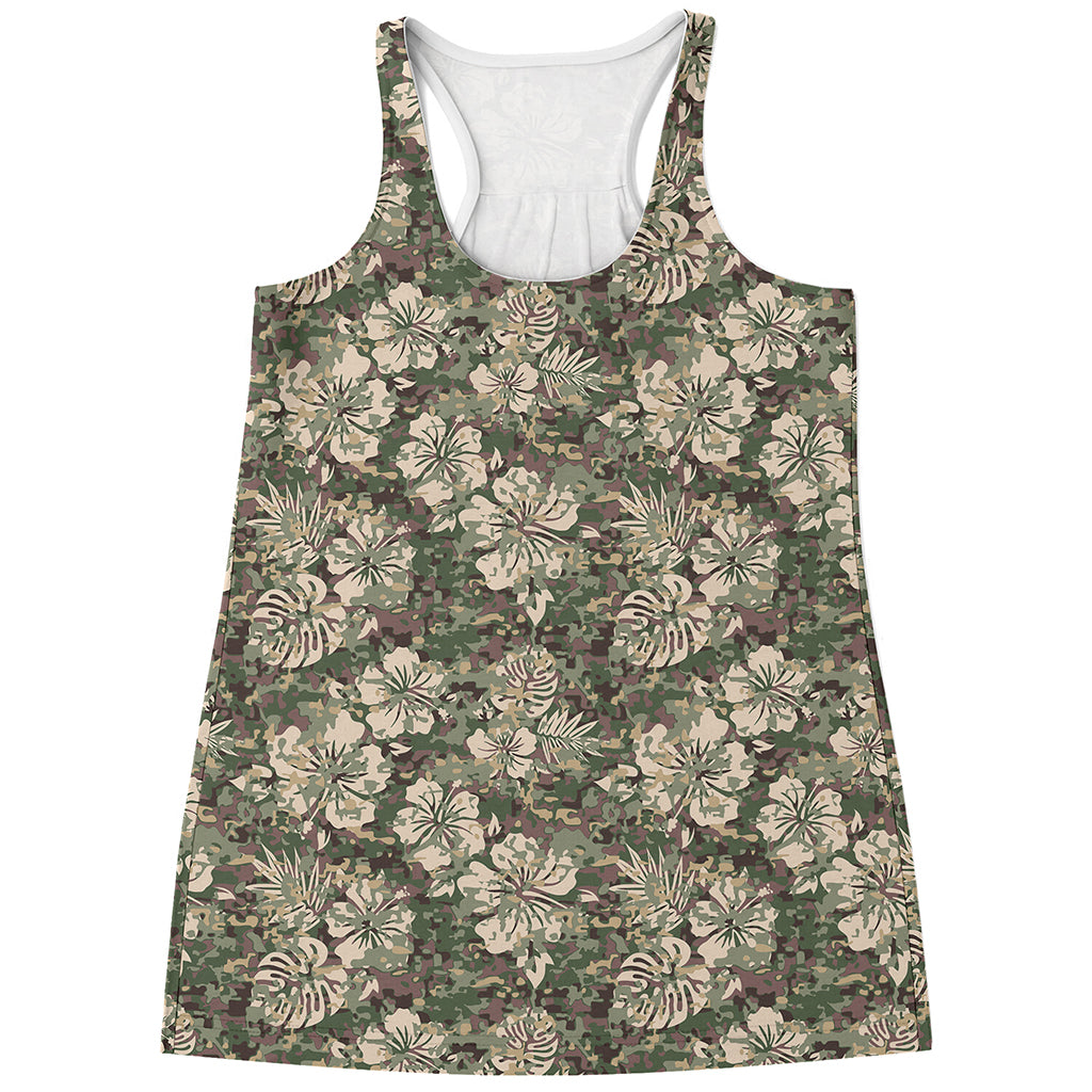 Aloha Hawaiian Camo Flower Pattern Print Women's Racerback Tank Top