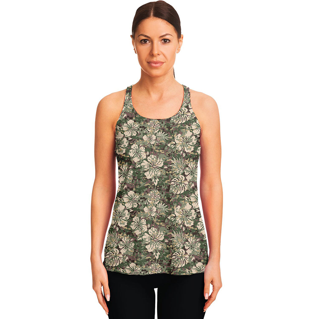 Aloha Hawaiian Camo Flower Pattern Print Women's Racerback Tank Top