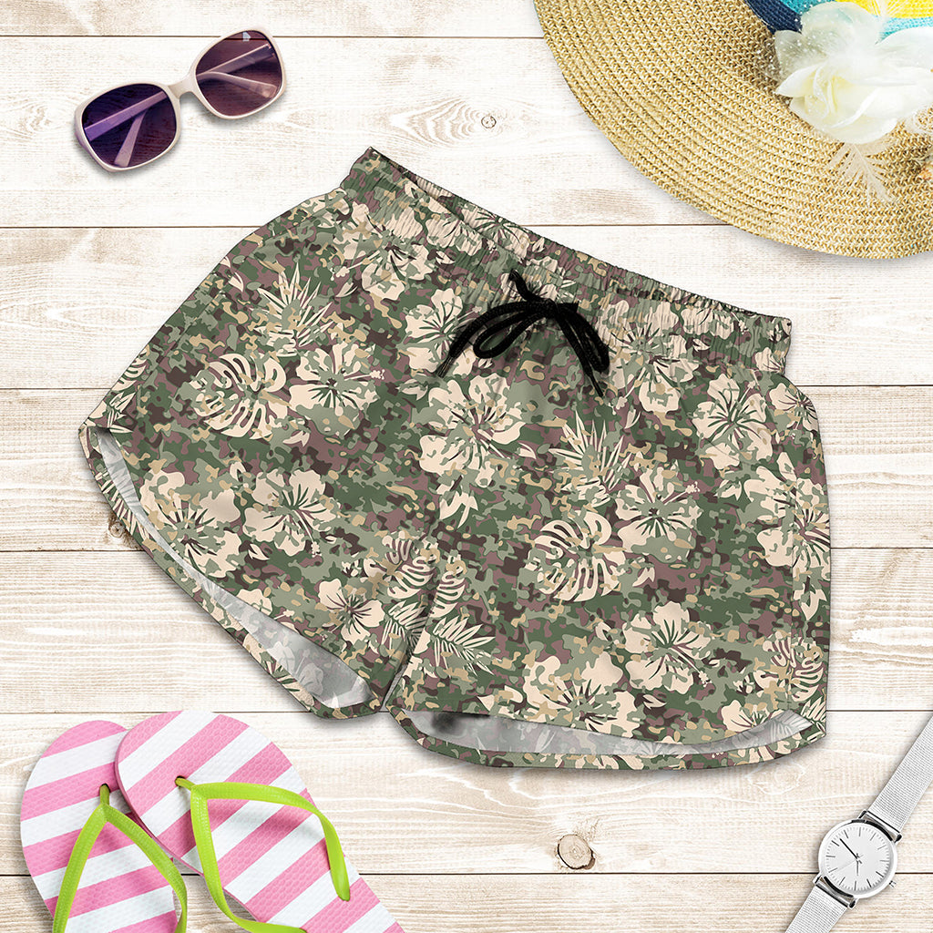 Aloha Hawaiian Camo Flower Pattern Print Women's Shorts