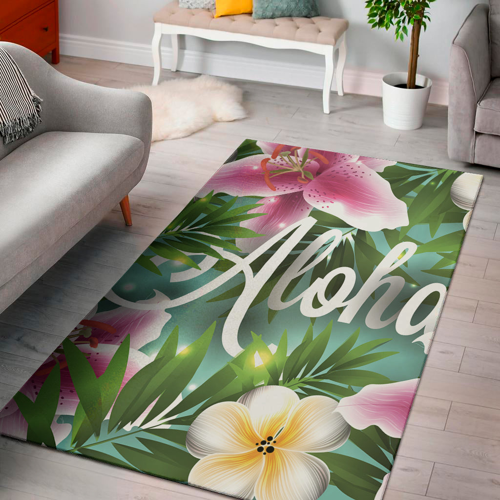 Aloha Hawaiian Flower Print Area Rug