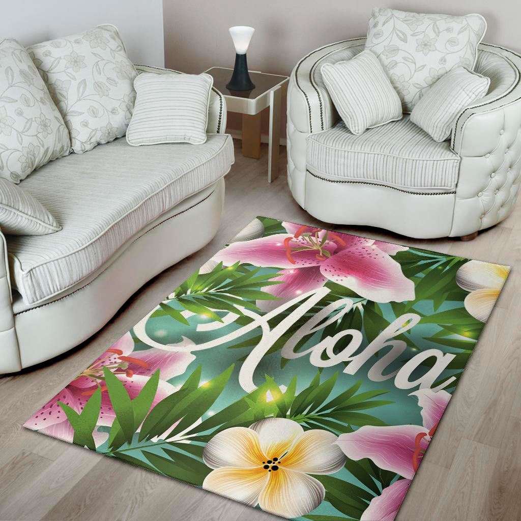 Aloha Hawaiian Flower Print Area Rug