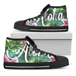 Aloha Hawaiian Flower Print Black High Top Shoes