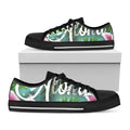 Aloha Hawaiian Flower Print Black Low Top Sneakers