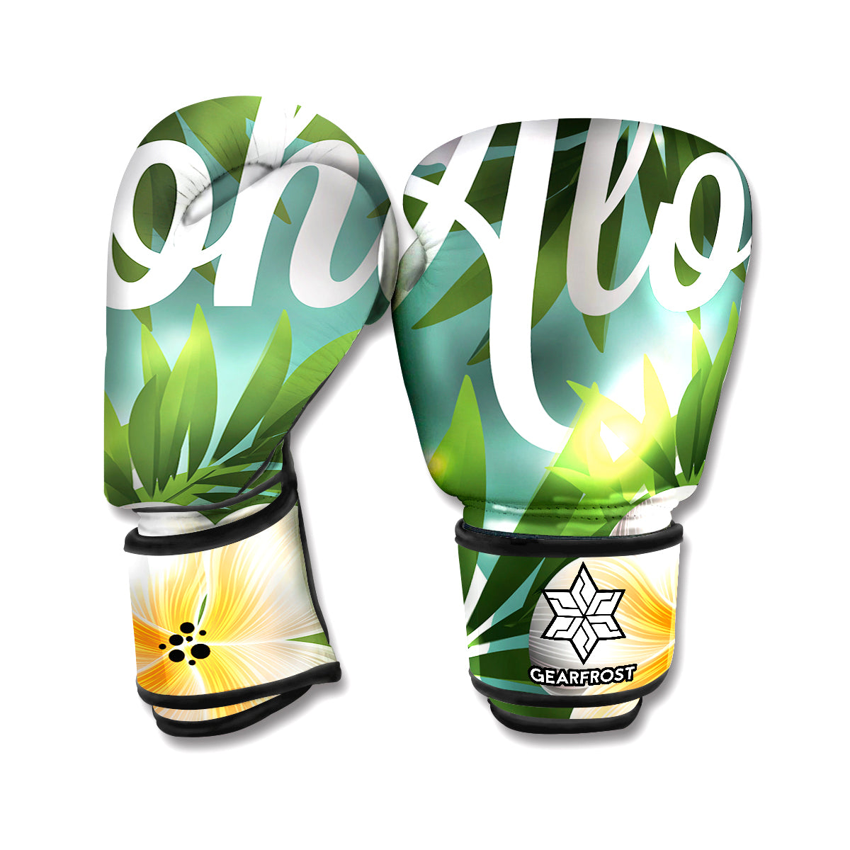 Palm Leaves Yellow Hawaiian Print Pattern Boxing Gloves
