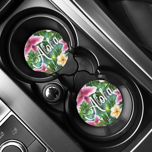 Aloha Hawaiian Flower Print Car Coasters