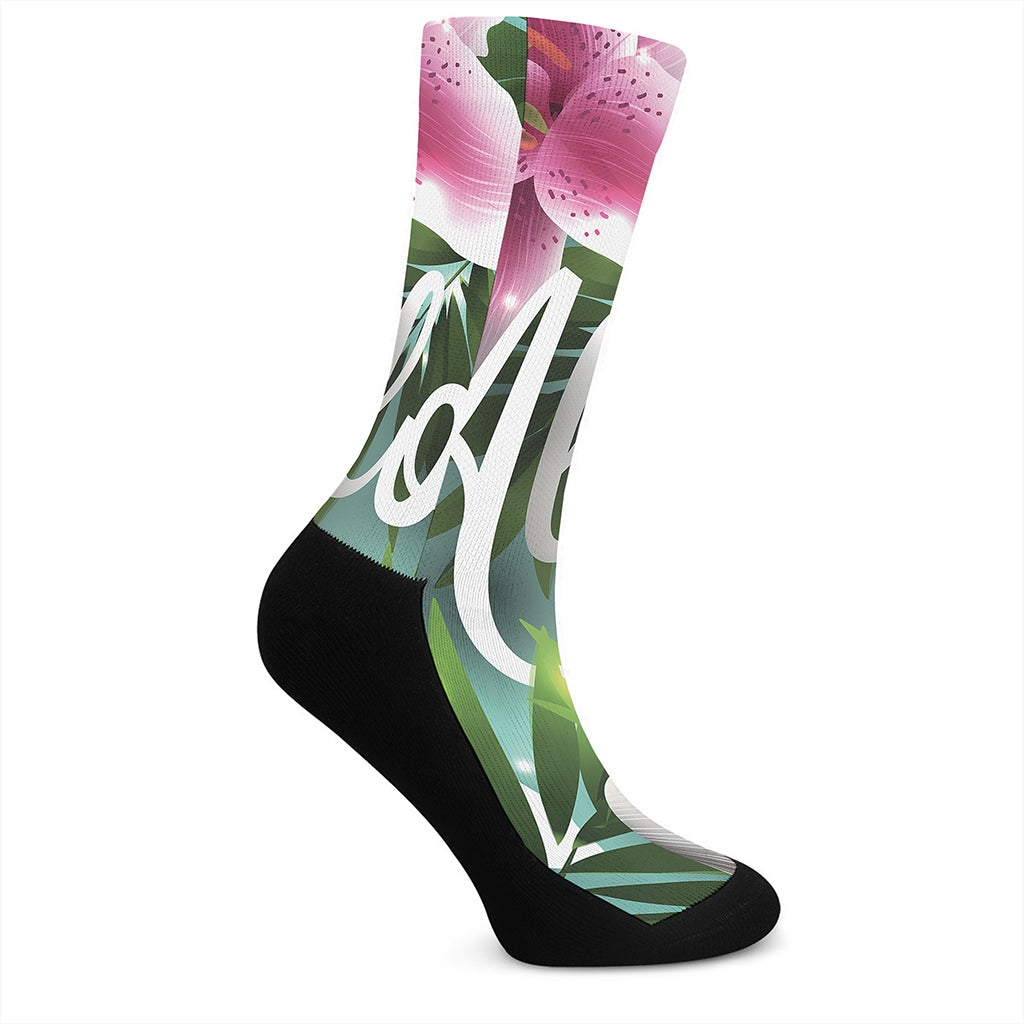 Aloha Hawaiian Flower Print Crew Socks