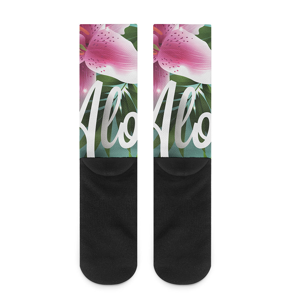 Aloha Hawaiian Flower Print Crew Socks