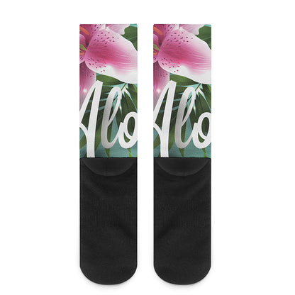 Aloha Hawaiian Flower Print Crew Socks