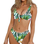 Aloha Hawaiian Flower Print Front Bow Tie Bikini