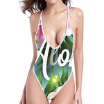 Aloha Hawaiian Flower Print High Cut One Piece Swimsuit