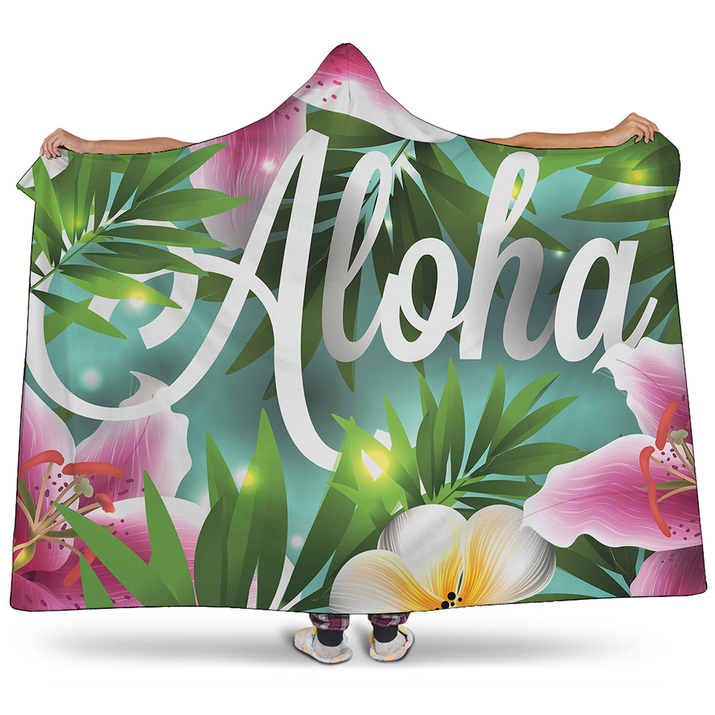 Aloha Hawaiian Flower Print Hooded Blanket