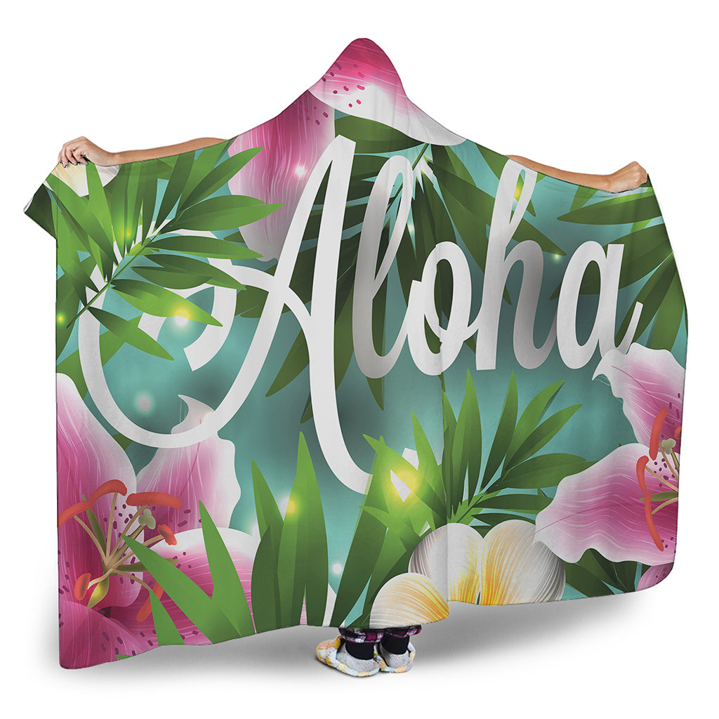 Aloha Hawaiian Flower Print Hooded Blanket