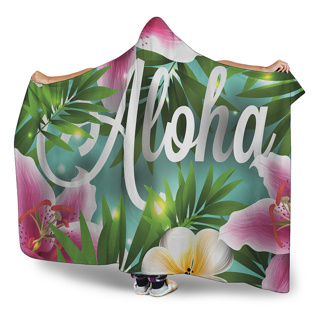Aloha Hawaiian Flower Print Hooded Blanket
