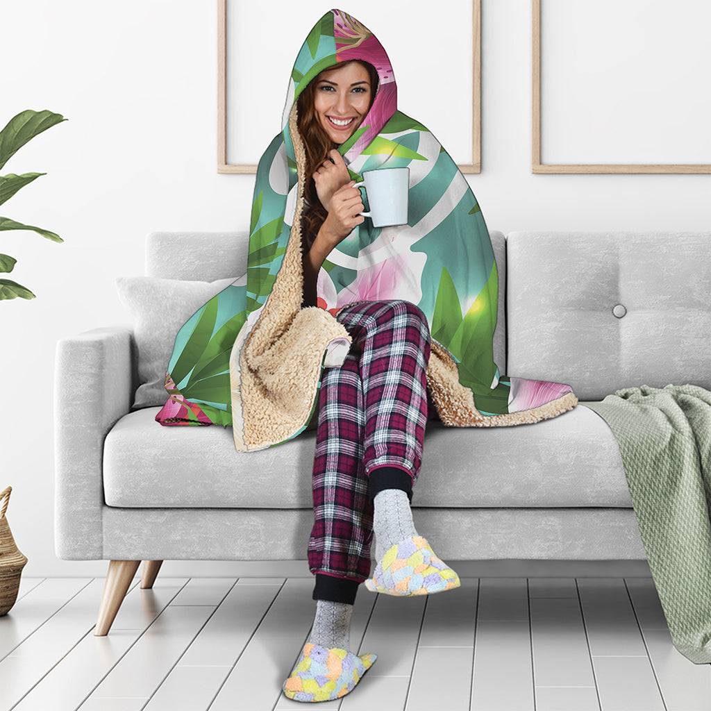 Aloha Hawaiian Flower Print Hooded Blanket