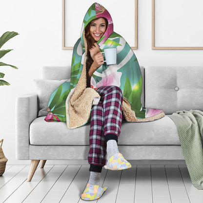 Aloha Hawaiian Flower Print Hooded Blanket