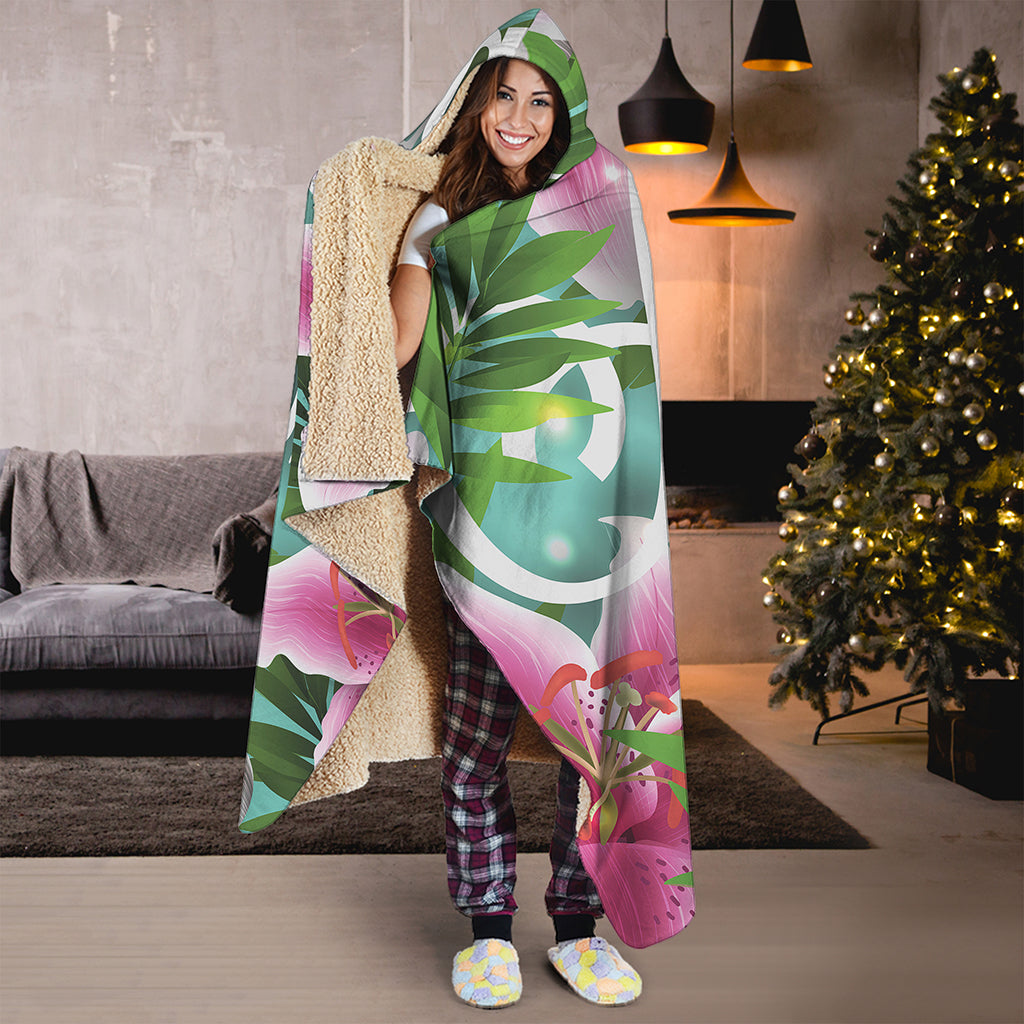 Aloha Hawaiian Flower Print Hooded Blanket