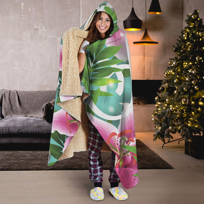 Aloha Hawaiian Flower Print Hooded Blanket