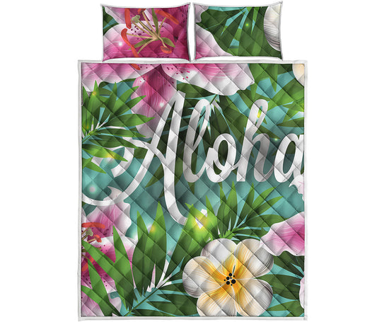 Aloha Hawaiian Flower Print Quilt Bed Set