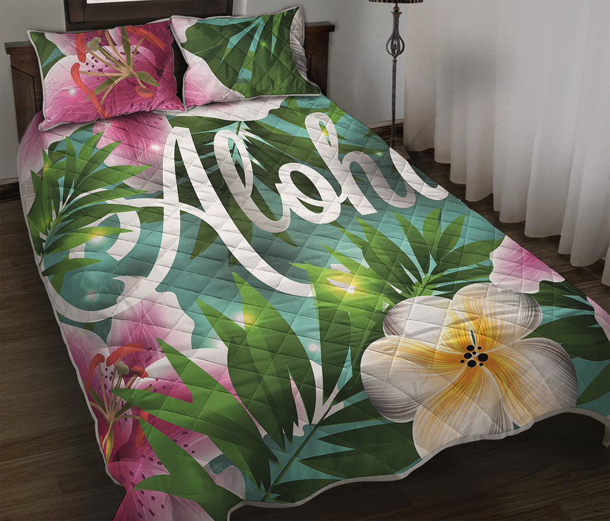 Aloha Hawaiian Flower Print Quilt Bed Set