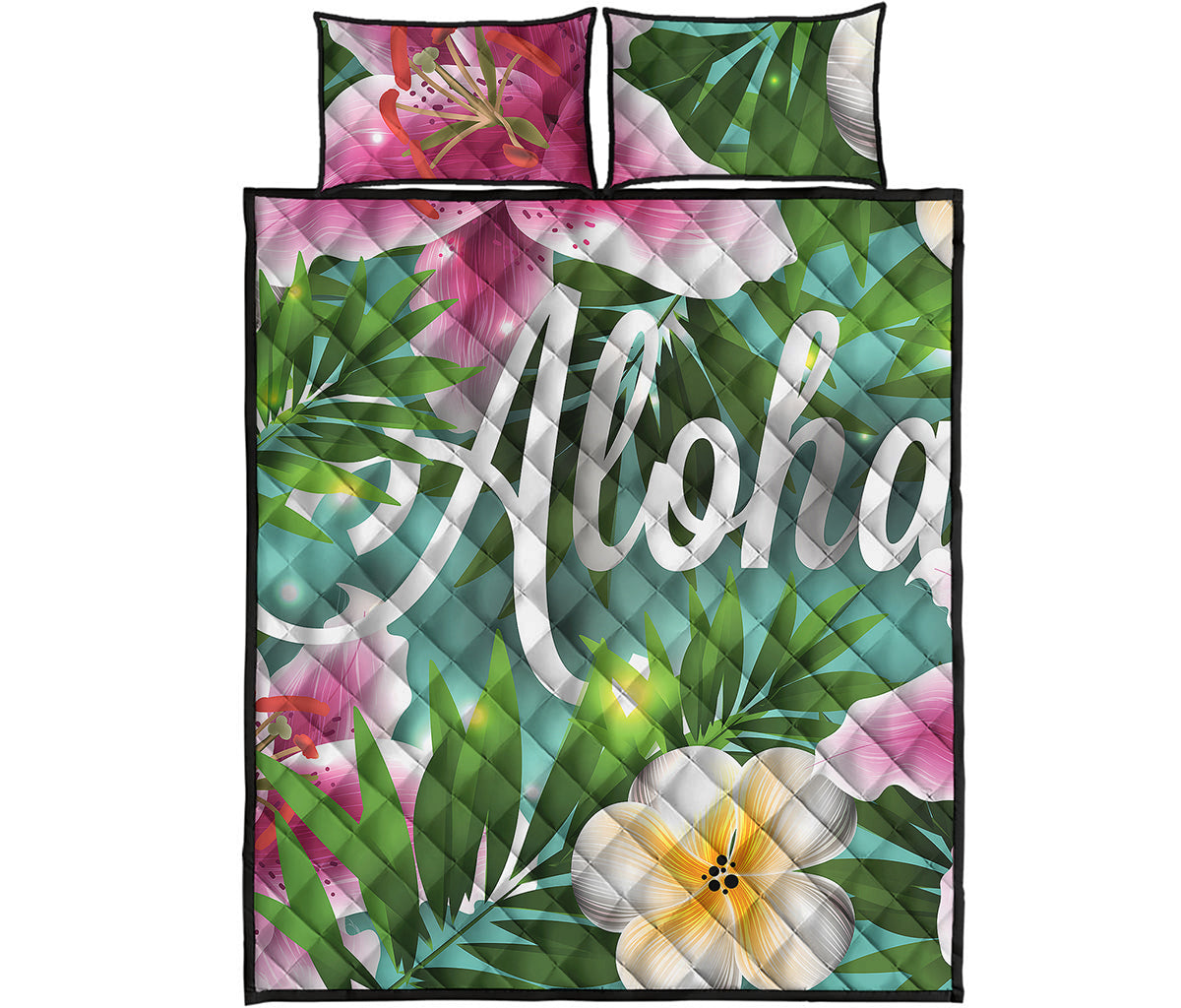 Aloha Hawaiian Flower Print Quilt Bed Set