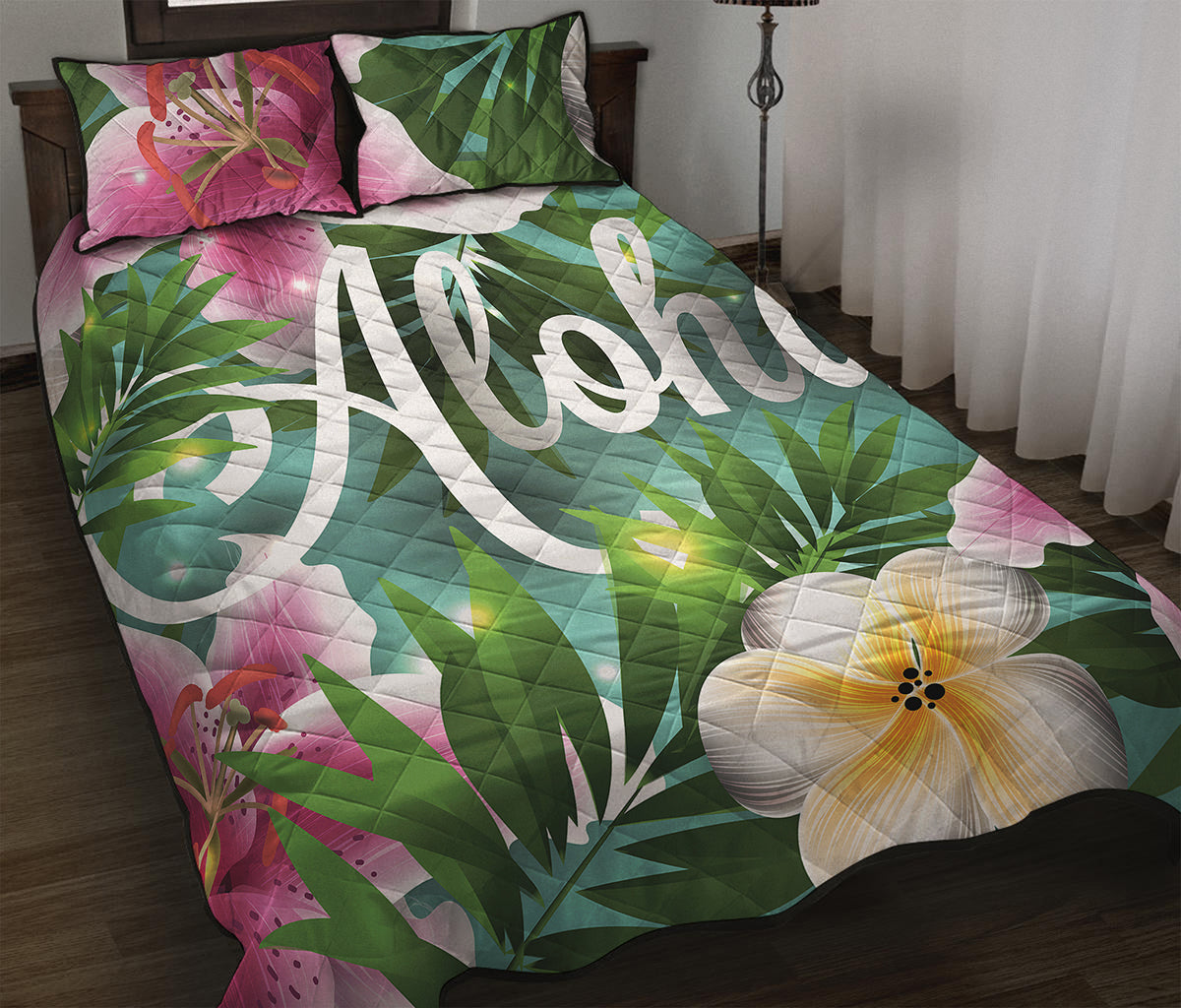 Aloha Hawaiian Flower Print Quilt Bed Set