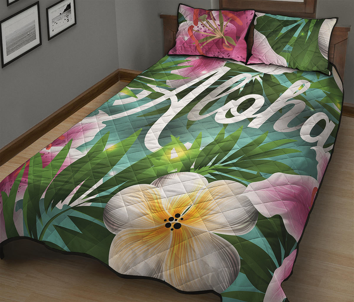 Aloha Hawaiian Flower Print Quilt Bed Set
