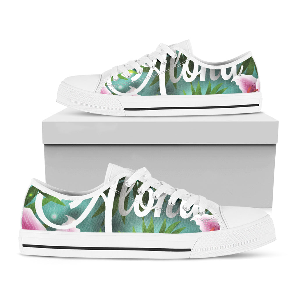 Aloha Hawaiian Flower Print White Low Top Shoes